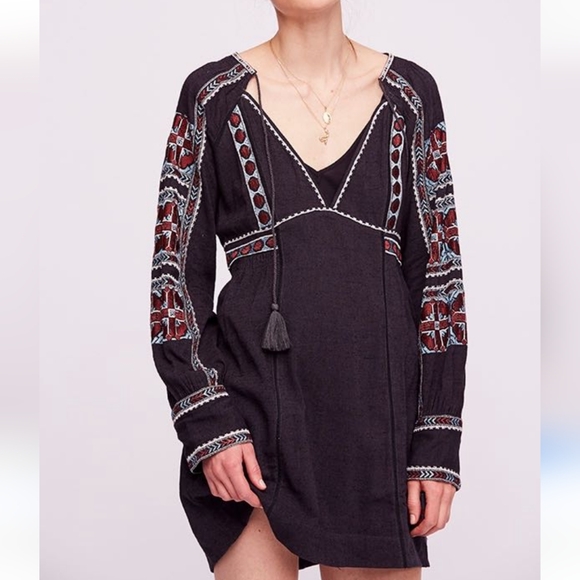 Free People Dresses & Skirts - Free People All My Life Mini Dress Womens L Black Boho Retro 90s Y2K Cottagecore